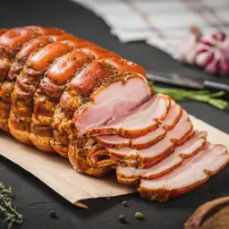 Aromatyczne, domowe wędzenie mięsa w garnku na kuchence gazowej krok po kroku. Pokrojony w plastry, wędzony boczek z przyprawami.