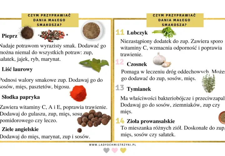 Przyprawy w diecie niemowlaka: pieprz, liść laurowy, słodka papryka, ziele angielskie, lubczyk, czosnek, tymianek, zioła prowansalskie. Od kiedy można bezpiecznie podawać zioła dzieciom?