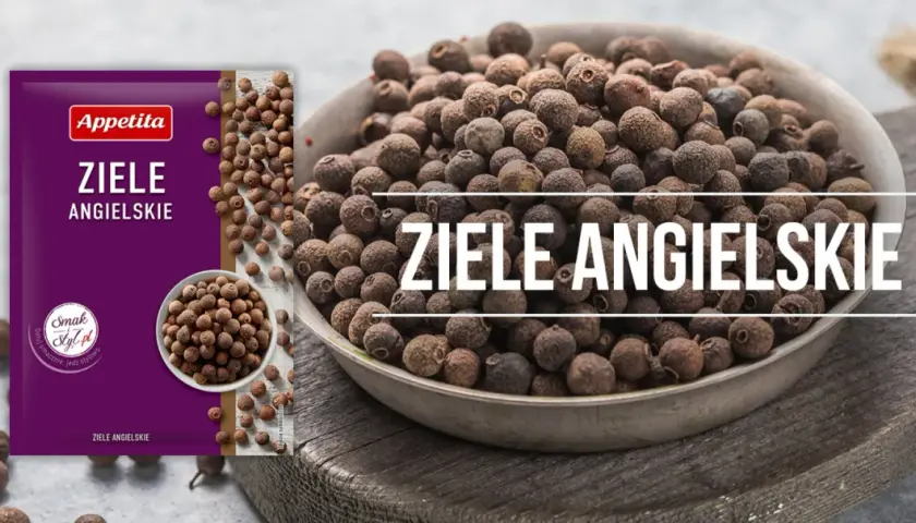 Ziele angielskie dodawane do ciemnego mięsa wydobywa jego głęboki aromat. Opakowanie przyprawy i miska pełna ziaren.