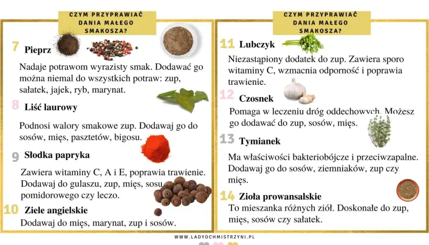 Przyprawy w diecie niemowlaka: pieprz, liść laurowy, słodka papryka, ziele angielskie, lubczyk, czosnek, tymianek, zioła prowansalskie. Od kiedy można bezpiecznie podawać zioła dzieciom?