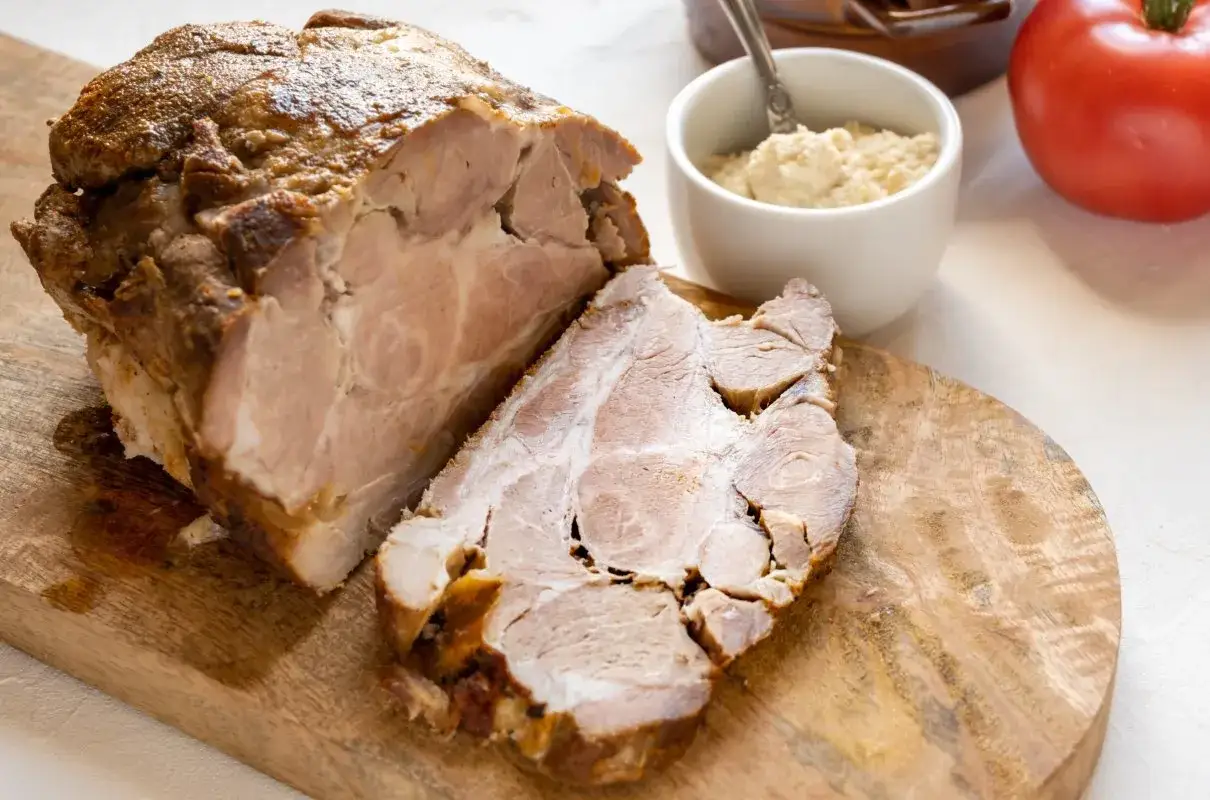 Soczysta karkówka wieprzowa po obróbce metodą sous vide. Idealna temperatura dla karkówki zapewnia jej kruchość i wilgotność.